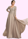 Isis A-Line V-neck Floor-Length Chiffon Lace Mother of the Bride Dress STI126P0014754