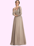 Isis A-Line V-neck Floor-Length Chiffon Lace Mother of the Bride Dress STI126P0014754