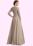 Isis A-Line V-neck Floor-Length Chiffon Lace Mother of the Bride Dress STI126P0014754