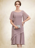 Mariana A-Line Scoop Neck Knee-Length Chiffon Mother of the Bride Dress With Cascading Ruffles STI126P0014755