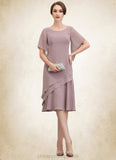 Mariana A-Line Scoop Neck Knee-Length Chiffon Mother of the Bride Dress With Cascading Ruffles STI126P0014755