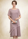 Mariana A-Line Scoop Neck Knee-Length Chiffon Mother of the Bride Dress With Cascading Ruffles STI126P0014755