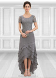 Poll A-Line Scoop Neck Asymmetrical Chiffon Lace Mother of the Bride Dress With Cascading Ruffles STI126P0014757