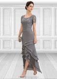 Poll A-Line Scoop Neck Asymmetrical Chiffon Lace Mother of the Bride Dress With Cascading Ruffles STI126P0014757