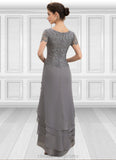 Poll A-Line Scoop Neck Asymmetrical Chiffon Lace Mother of the Bride Dress With Cascading Ruffles STI126P0014757