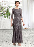 Sherry Sheath/Column Scoop Neck Ankle-Length Tulle Sequined Mother of the Bride Dress STI126P0014758