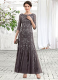 Sherry Sheath/Column Scoop Neck Ankle-Length Tulle Sequined Mother of the Bride Dress STI126P0014758