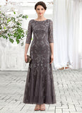 Sherry Sheath/Column Scoop Neck Ankle-Length Tulle Sequined Mother of the Bride Dress STI126P0014758