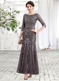 Sherry Sheath/Column Scoop Neck Ankle-Length Tulle Sequined Mother of the Bride Dress STI126P0014758