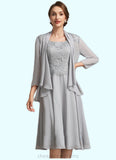 Addison A-Line Square Neckline Knee-Length Chiffon Lace Mother of the Bride Dress STI126P0014759