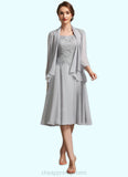 Addison A-Line Square Neckline Knee-Length Chiffon Lace Mother of the Bride Dress STI126P0014759