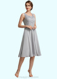 Addison A-Line Square Neckline Knee-Length Chiffon Lace Mother of the Bride Dress STI126P0014759