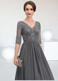 Ashlynn A-line V-Neck Ankle-Length Chiffon Lace Mother of the Bride Dress STI126P0014760