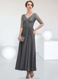 Ashlynn A-line V-Neck Ankle-Length Chiffon Lace Mother of the Bride Dress STI126P0014760