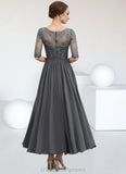 Ashlynn A-line V-Neck Ankle-Length Chiffon Lace Mother of the Bride Dress STI126P0014760