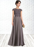 Cornelia A-Line Scoop Neck Floor-Length Chiffon Lace Mother of the Bride Dress With Beading STI126P0014761