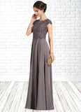 Cornelia A-Line Scoop Neck Floor-Length Chiffon Lace Mother of the Bride Dress With Beading STI126P0014761