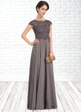 Cornelia A-Line Scoop Neck Floor-Length Chiffon Lace Mother of the Bride Dress With Beading STI126P0014761