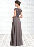 Cornelia A-Line Scoop Neck Floor-Length Chiffon Lace Mother of the Bride Dress With Beading STI126P0014761