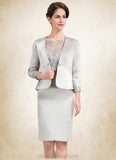 Madalyn Sheath/Column Scoop Neck Knee-Length Satin Lace Mother of the Bride Dress STI126P0014762