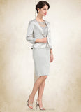 Madalyn Sheath/Column Scoop Neck Knee-Length Satin Lace Mother of the Bride Dress STI126P0014762