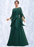 Cierra A-Line Scoop Neck Floor-Length Chiffon Mother of the Bride Dress With Beading Bow(s) STI126P0014763