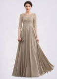 Alexa A-Line Scoop Neck Floor-Length Chiffon Lace Mother of the Bride Dress With Sequins STI126P0014764