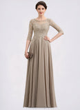 Alexa A-Line Scoop Neck Floor-Length Chiffon Lace Mother of the Bride Dress With Sequins STI126P0014764