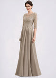 Alexa A-Line Scoop Neck Floor-Length Chiffon Lace Mother of the Bride Dress With Sequins STI126P0014764