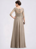 Alexa A-Line Scoop Neck Floor-Length Chiffon Lace Mother of the Bride Dress With Sequins STI126P0014764