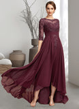 Miya A-Line Scoop Neck Asymmetrical Chiffon Lace Mother of the Bride Dress With Ruffle Sequins STI126P0014765