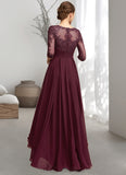 Miya A-Line Scoop Neck Asymmetrical Chiffon Lace Mother of the Bride Dress With Ruffle Sequins STI126P0014765