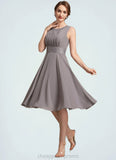 Annabella A-Line Scoop Neck Knee-Length Chiffon Lace Mother of the Bride Dress With Ruffle STI126P0014766