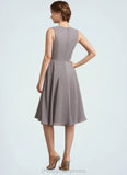 Annabella A-Line Scoop Neck Knee-Length Chiffon Lace Mother of the Bride Dress With Ruffle STI126P0014766