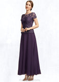 Campbell A-Line Scoop Neck Ankle-Length Chiffon Lace Mother of the Bride Dress With Sequins STI126P0014769