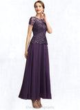 Campbell A-Line Scoop Neck Ankle-Length Chiffon Lace Mother of the Bride Dress With Sequins STI126P0014769