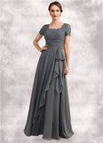 Willow A-Line Square Neckline Floor-Length Chiffon Lace Mother of the Bride Dress With Ruffle Sequins STI126P0014770