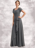 Willow A-Line Square Neckline Floor-Length Chiffon Lace Mother of the Bride Dress With Ruffle Sequins STI126P0014770