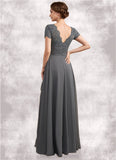 Willow A-Line Square Neckline Floor-Length Chiffon Lace Mother of the Bride Dress With Ruffle Sequins STI126P0014770