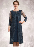 Dayana Sheath/Column Scoop Neck Knee-Length Chiffon Lace Mother of the Bride Dress With Sequins STI126P0014771