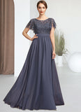 Asia A-Line Scoop Neck Floor-Length Chiffon Lace Mother of the Bride Dress With Sequins STI126P0014775