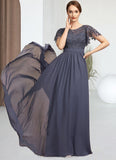 Asia A-Line Scoop Neck Floor-Length Chiffon Lace Mother of the Bride Dress With Sequins STI126P0014775