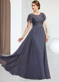 Asia A-Line Scoop Neck Floor-Length Chiffon Lace Mother of the Bride Dress With Sequins STI126P0014775