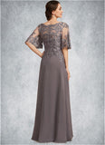 Lorelai A-Line Scoop Neck Floor-Length Chiffon Lace Mother of the Bride Dress With Sequins STI126P0014776