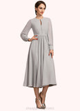 Anastasia A-Line Scoop Neck Tea-Length Chiffon Mother of the Bride Dress With Bow(s) STI126P0014779