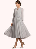 Anastasia A-Line Scoop Neck Tea-Length Chiffon Mother of the Bride Dress With Bow(s) STI126P0014779