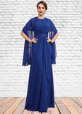 Ariel A-Line Scoop Neck Floor-Length Chiffon Mother of the Bride Dress With Beading Cascading Ruffles STI126P0014781