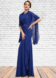 Ariel A-Line Scoop Neck Floor-Length Chiffon Mother of the Bride Dress With Beading Cascading Ruffles STI126P0014781