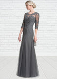 Tiffany A-Line/Princess Scoop Neck Floor-Length Tulle Mother of the Bride Dress With Beading Sequins STI126P0014782