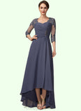 Abbigail A-Line Sweetheart Asymmetrical Chiffon Lace Mother of the Bride Dress With Beading Sequins STI126P0014783